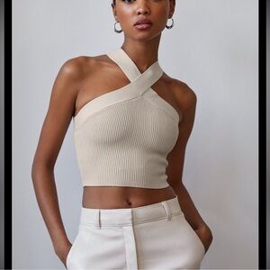 Aritzia Babaton Sculpt Knit Criss Cross Cropped Tank Matte Pearl Women's Large